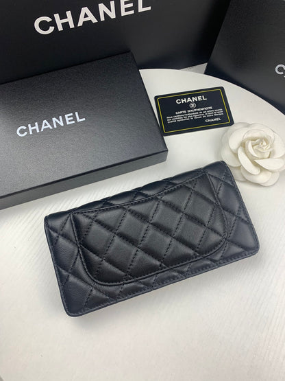 CHL BLACK QUILTED LAMBSKIN CLASSIC LONG FLAP WALLET 19.5CM