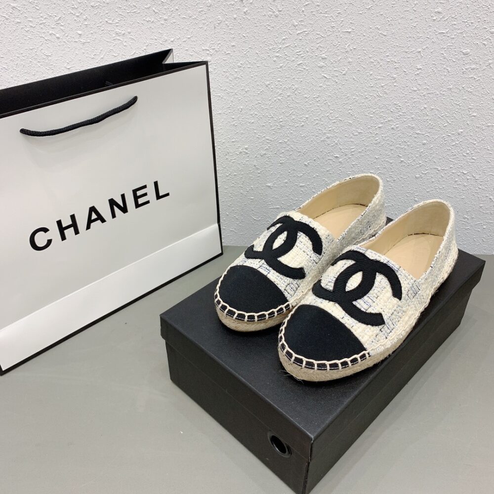 CHL WHITE BLUE BLACK TWEED CC ESPADRILLES SLIP ON
