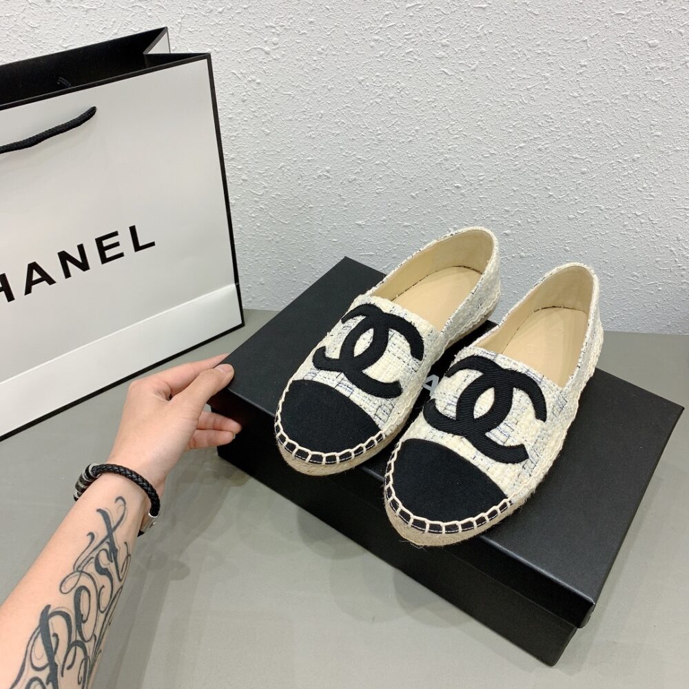 CHL WHITE BLUE BLACK TWEED CC ESPADRILLES SLIP ON