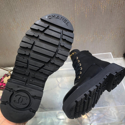 CHANEL CC LACE UP BOOT BLACK G45124 B14018 94305