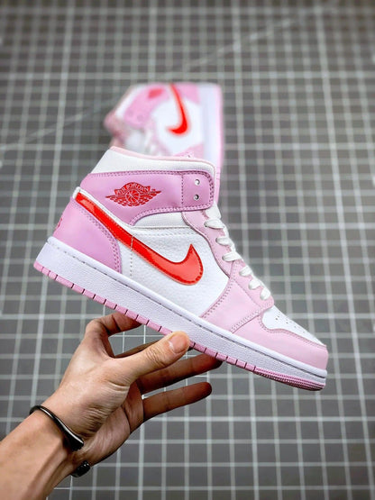 Designer Air Jordan 1 MID Pink Purple Valentine's Day