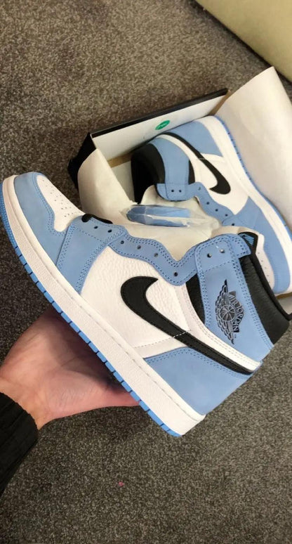 Designer Blue Black White Jordan 1 High Q ( Customs And Box ), Jordan 1 Sneakers Active