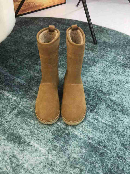 DIOR CALFSKIN SUEDE SHEARLING GRANVILLE ESPADRILLE BOOTS NATURAL