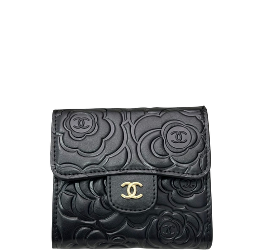CHL SMALL FLORAL WALLET BLACK 11.5CM