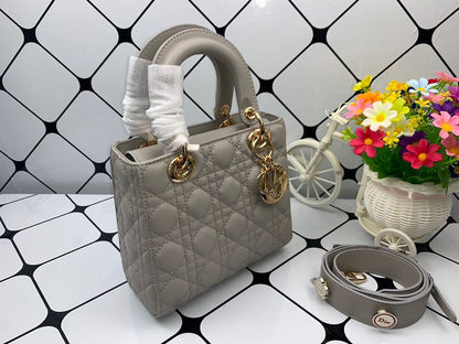 DI Small Lady Bag Gold Toned Hardware, Dark Grey, For Women Women’s Handbags, Crossbody Bags, 20cm CD
