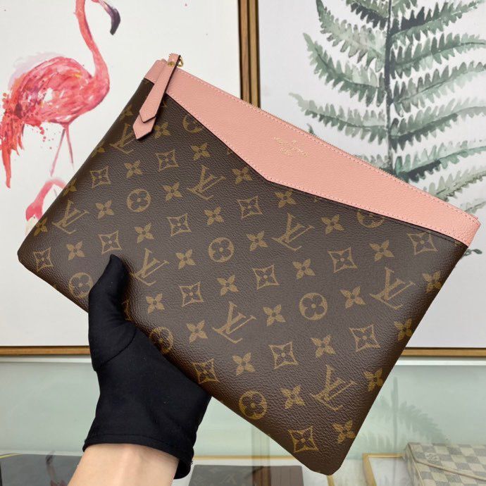 LV Daily Pouch Bag Monogram Canvas Light Pink For Women 11.6in/29.5cm LV M62942