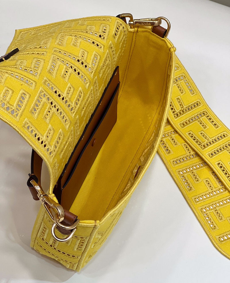 FI Baguette Yellow with Embroidery Medium Bag For Woman 28cm/11in