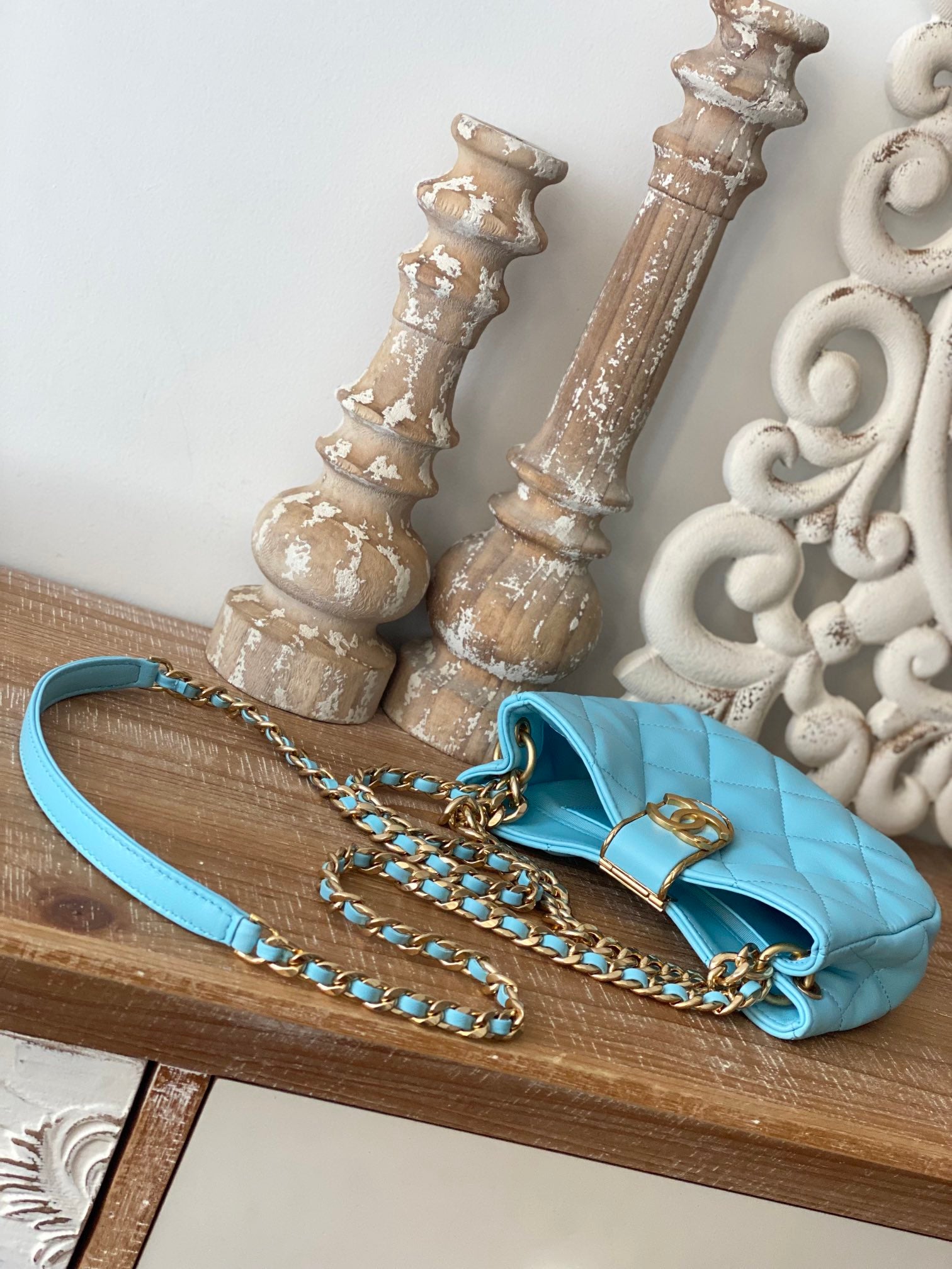 ChanelSmall Hobo Bag Gold Hardware Blue For Women, Women’s Handbags, Shoulder Bags 7.5in/19cm