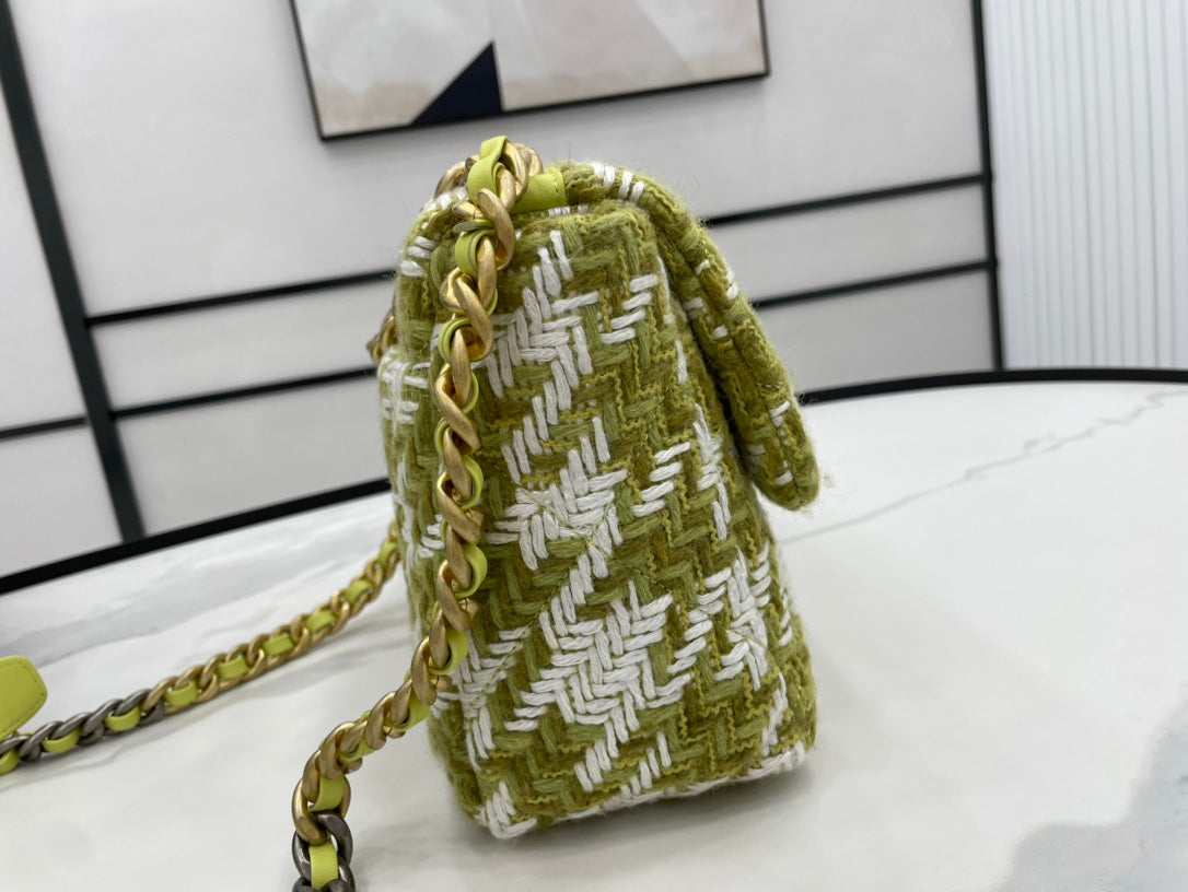 CHL 19 Large Handbag Gold Hardware Green For Women, Women’s Handbags, Shoulder Bags 11.8in/30cm