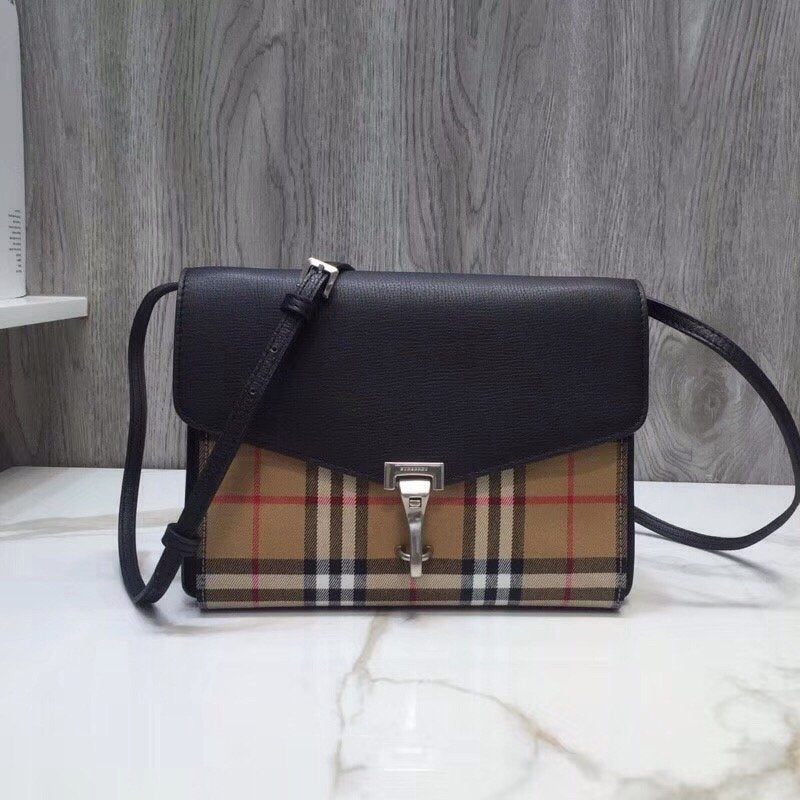 BB Small Vintage Check And Crossbody Bag Black For Women, Bags 9in/24cm