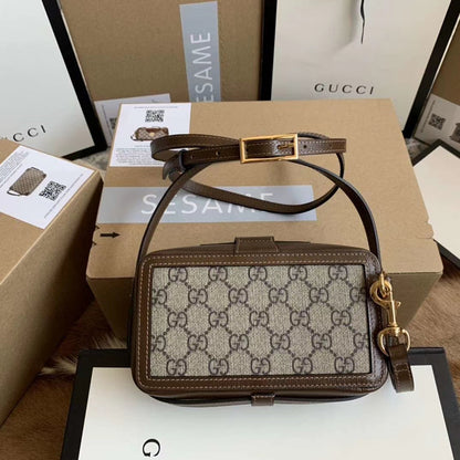 gg Mini Bag With Clasp Closure Beige/Ebony gg Supreme Canvas For Women 7.1in/18cm gg 614368 92TCG 8563