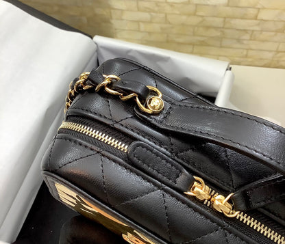 ChanelVanity Case Black With Gold Metal For Women, Women’s Handbags, Shoulder And Crossbody Bags 7.2in/19cm AS2900