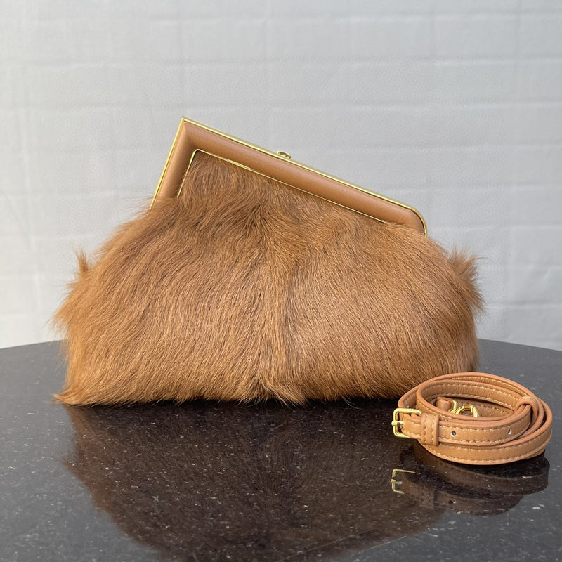 FI First Small Brown Fox Fur Bag For Woman 26cm/10in