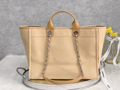 ChanelSmall Shopping Bag Silver Hardware Raffia For Women, Women’s Handbags, Shoulder Bags 15.2in/39cm AS3257