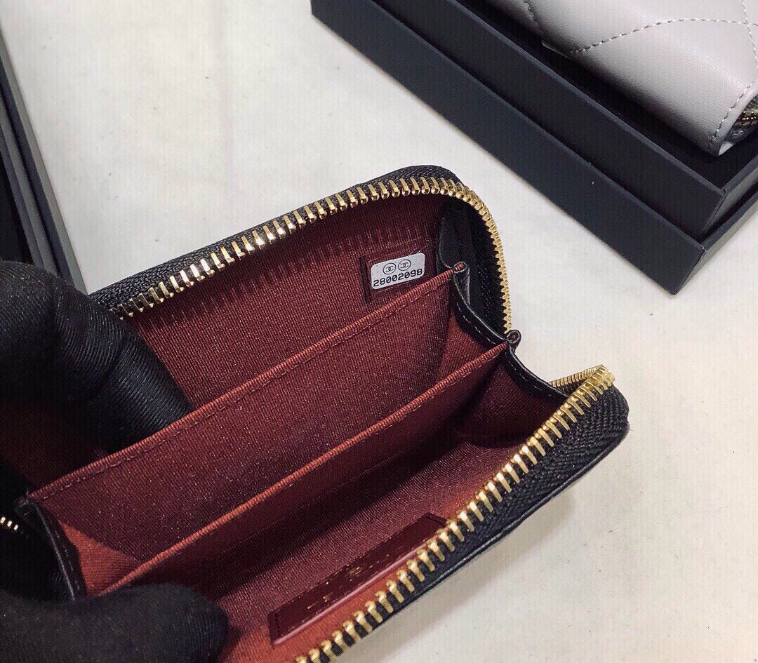 CHL 19 CARD HOLDER WITH ZIPPER LEATHER BLACK WALLET