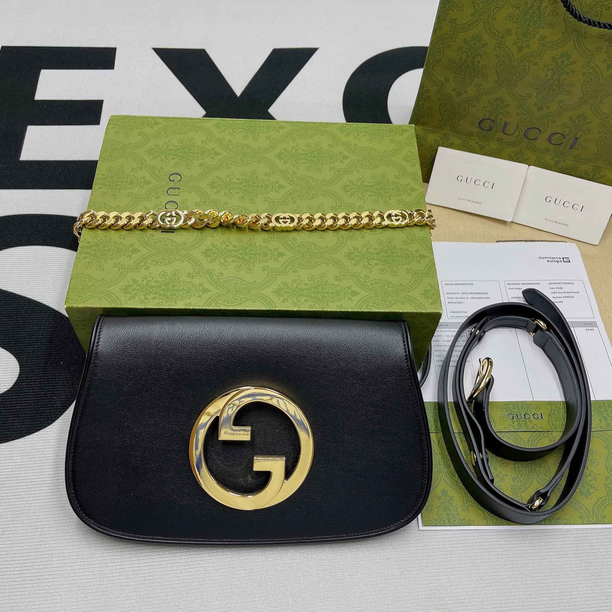 gg Blondie Shoulder Bag Black For Women, Women&#8217;s Bags 11in/28cm gg‎ 699268 UXX0G 1000