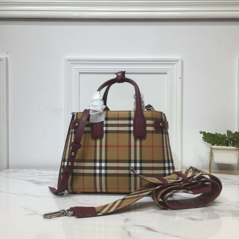 BB Small Banner Vintage Check And Tote Purple For Women, Women’s Bags 10.5in/26cm
