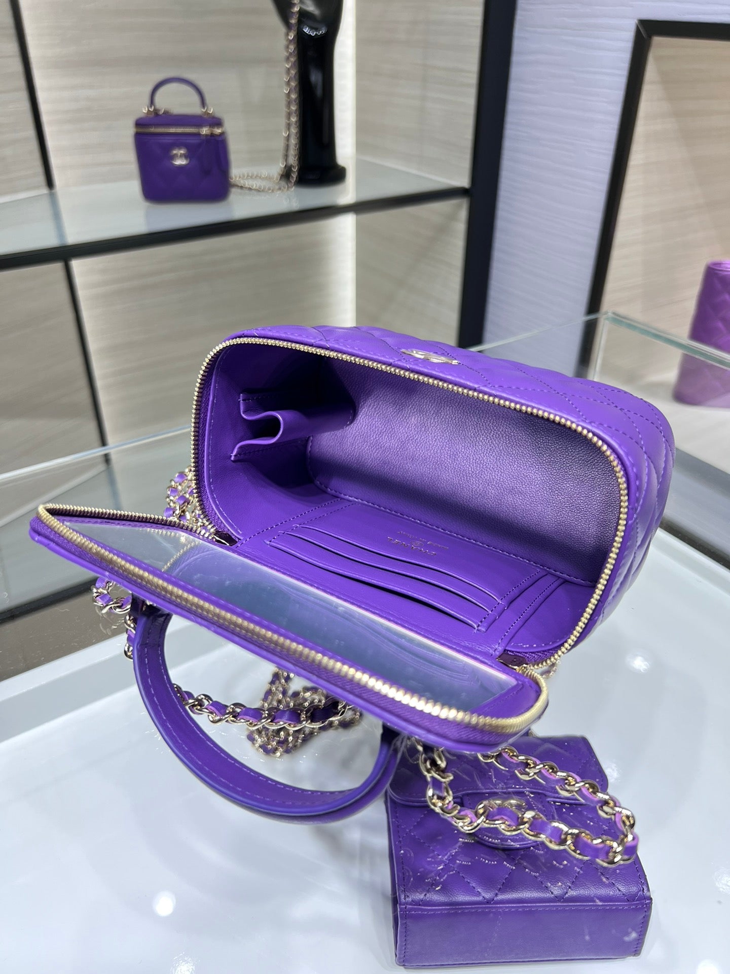 ChanelVanity With Chain Silver Hardware Purple For Women, Women’s Handbags, Shoulder Bags 6.7in/17cm