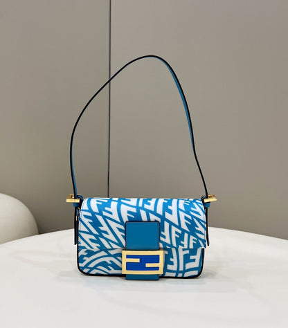 FI Mini Baguatte 1997 Blue Glazed Bag For Woman 19.5cm/7.5in