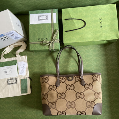 gg Ophidia Jumbo gg Medium Tote Camel And Ebony Jumbo Canvas For Women 15in/38cm gg