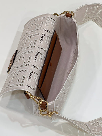 FI Baguette White with Embroidery Medium Bag For Woman 28cm/11in