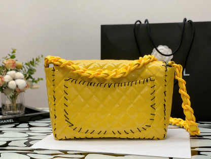 ChanelVinyl Classic Yellow Shoulder bag For Women 29cm/11.5in