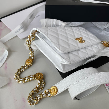 ChanelSmall Flap Bag Gold Hardware White For Women, Women’s Handbags, Shoulder Bags 7.5in/19cm AP2840