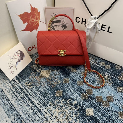 ChanelSmall Flap Bag With Top Handle Gold Hardware Red For Women, Women’s Handbags, Shoulder Bags 7.9in/20cm AS2059