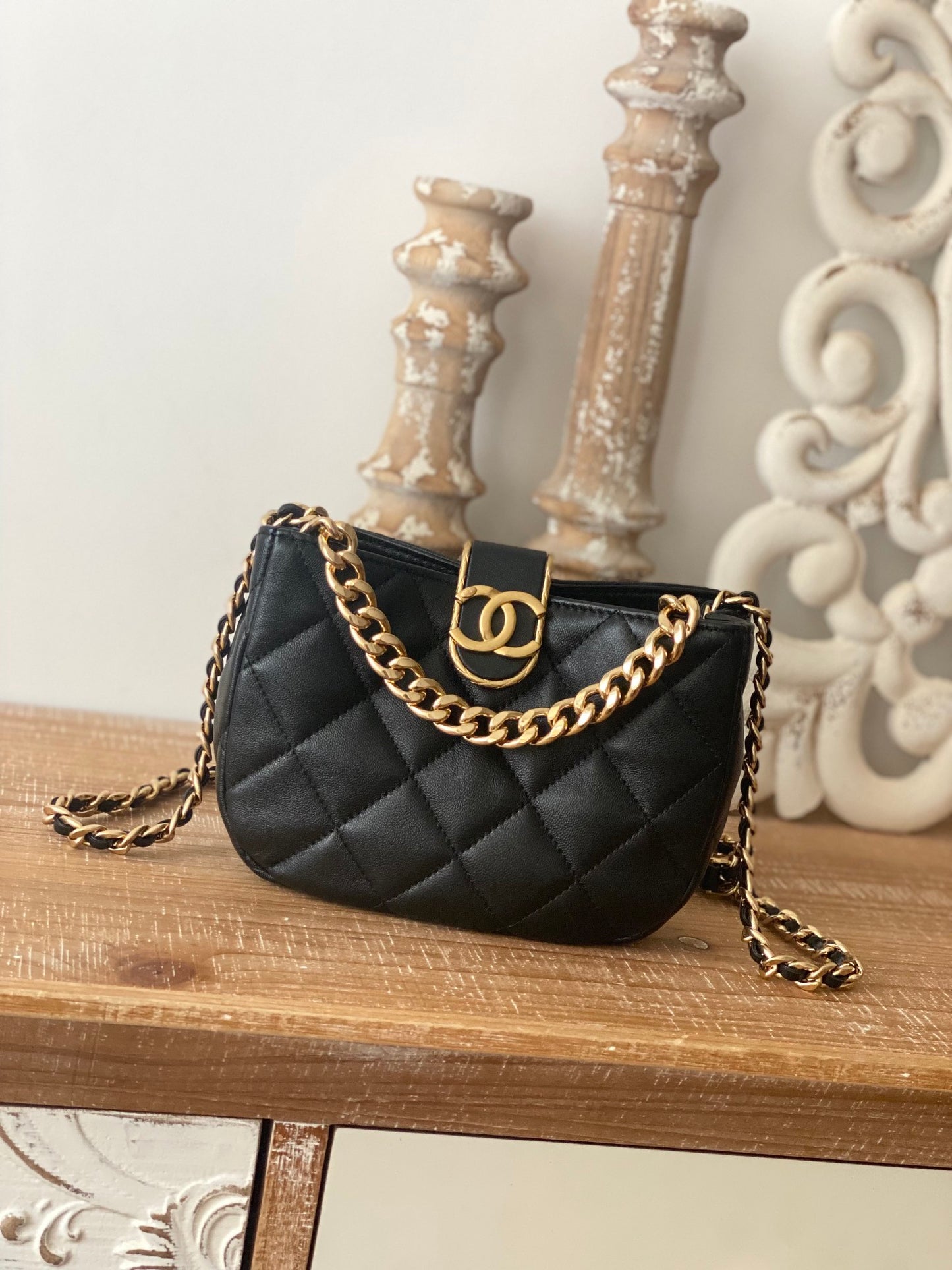 ChanelSmall Hobo Bag Gold Hardware Black For Women, Women’s Handbags, Shoulder Bags 7.5in/19cm
