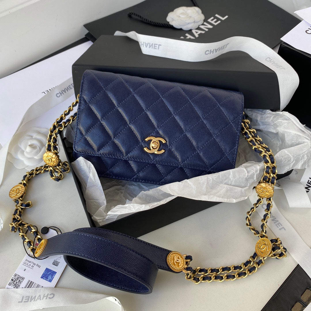 ChanelSmall Flap Bag Gold Hardware Navy Blue For Women, Women’s Handbags, Shoulder Bags 7.5in/19cm AP2840