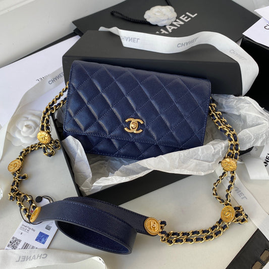 ChanelSmall Flap Bag Gold Hardware Navy Blue For Women, Women’s Handbags, Shoulder Bags 7.5in/19cm AP2840