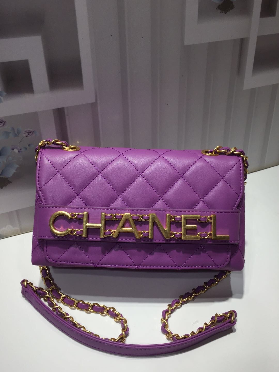 ChanelFront Logo Small Flap Bag Gold Hardware Purple For Women, Women’s Handbags, Shoulder Bags 8.2in/21cm AS1490