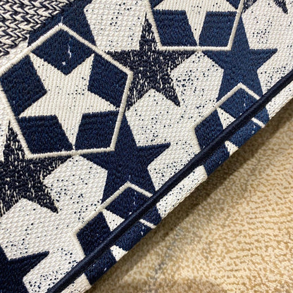 DI Medium Book Tote Bag in Étoile Embroidery Bag, Blue/White, For Women Women’s Handbags, 36cm CD