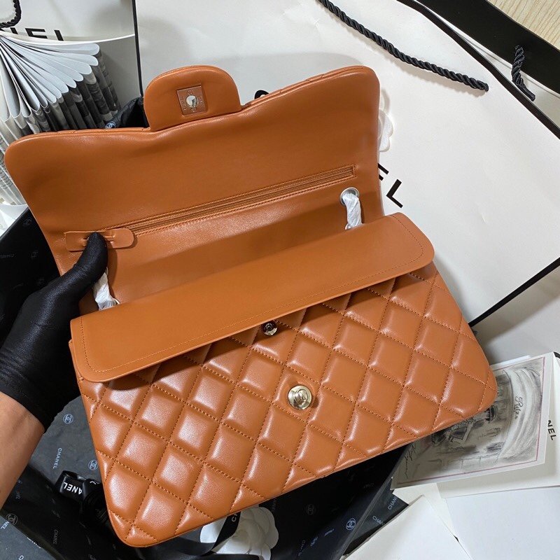 ChanelLarge Classic Handbag Silver Hardware Brown For Women, Women’s Handbags, Shoulder Bags 11.8in/30cm