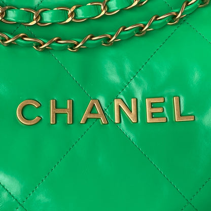 CHL 22 Handbag Gold Hardware Shiny Green For Women, Women&#8217;s Handbags, Shoulder Bags 16.5in/38cm AS3261