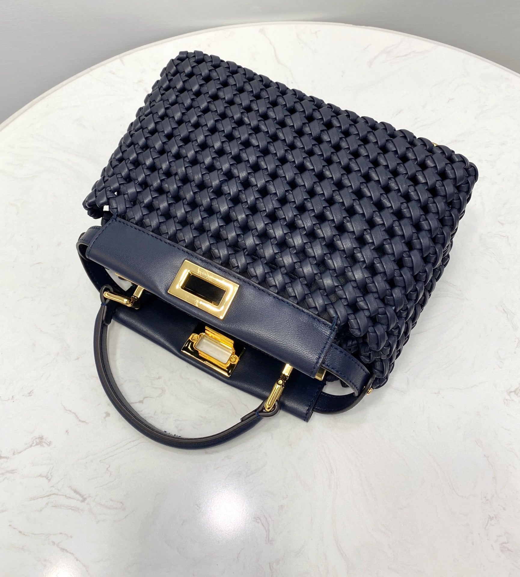 FI Peekaboo Mini Navy Blue Braided Bag For Woman 18cm/7in