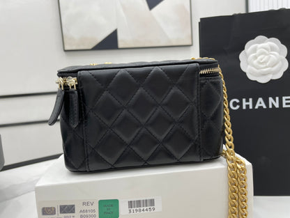 ChanelSmall Vanity Case Black With Gold Zipper For Women, Women’s Bags 5.9in/15cm