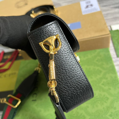 gg x Adidas Horsebit 1955 Mini Bag Black For Women, Women&#8217;s Bags 8.1in/21cm gg 658574 U3ZDG 8726