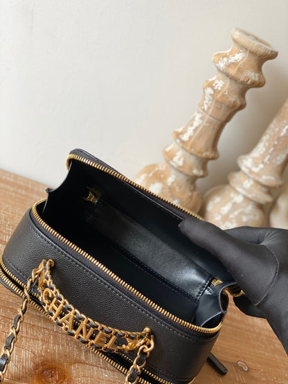 Chanel Small Vanity Case Gold Hardware Black For Women, Women’s Handbags, Shoulder Bags 5.9in/15cm AS3228 B08008 94305