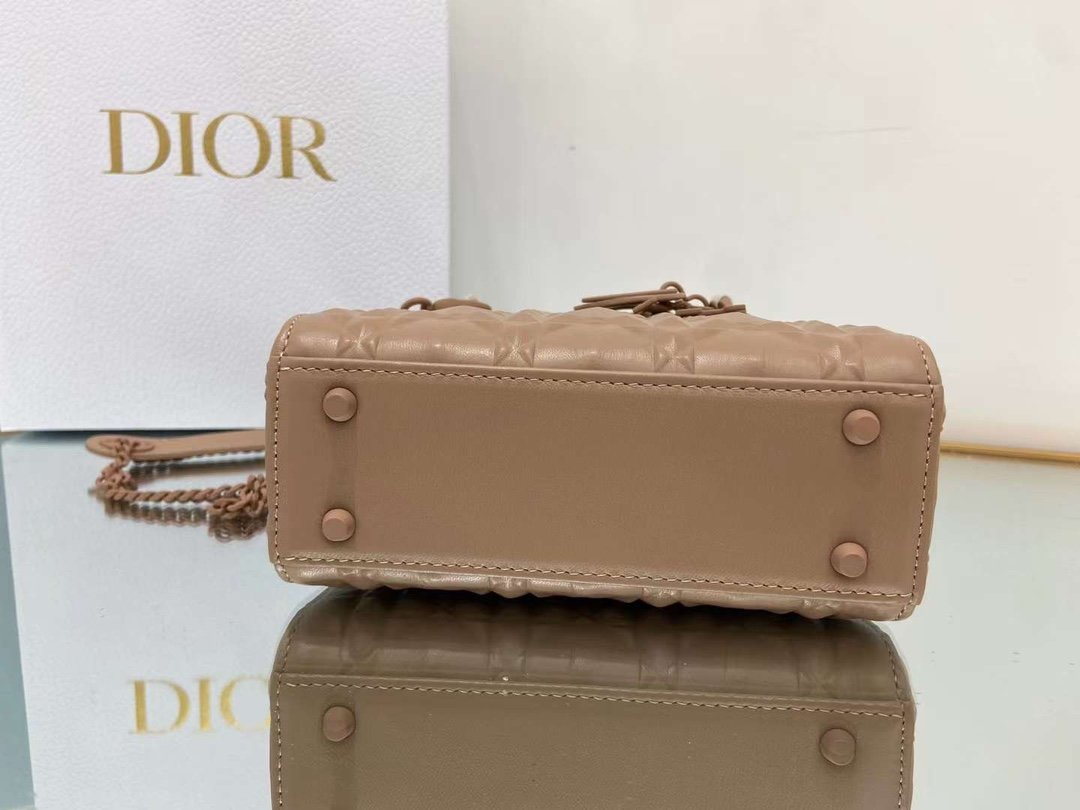 DI Mini Lady Bag Cannage with Beaded Motif, Brown, For Women Women’s Handbags, Crossbody Bags, 18cm CD