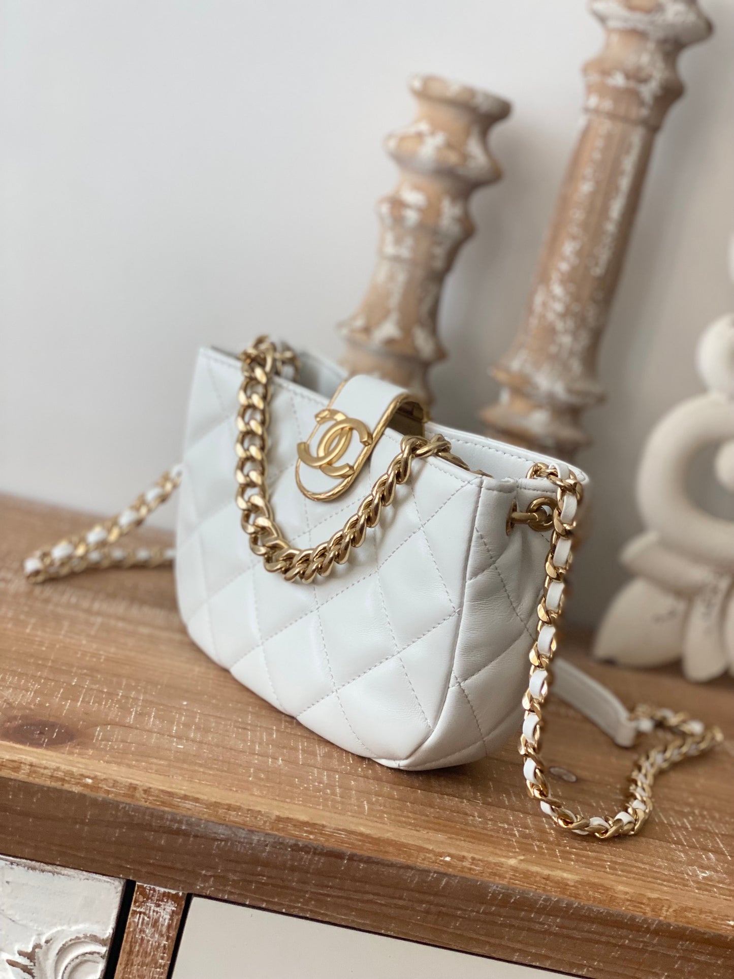 ChanelSmall Hobo Bag Gold Hardware White For Women, Women’s Handbags, Shoulder Bags 7.5in/19cm