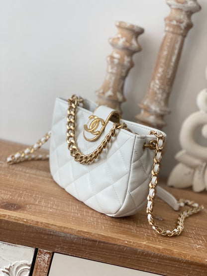 ChanelSmall Hobo Bag Gold Hardware White For Women, Women’s Handbags, Shoulder Bags 7.5in/19cm