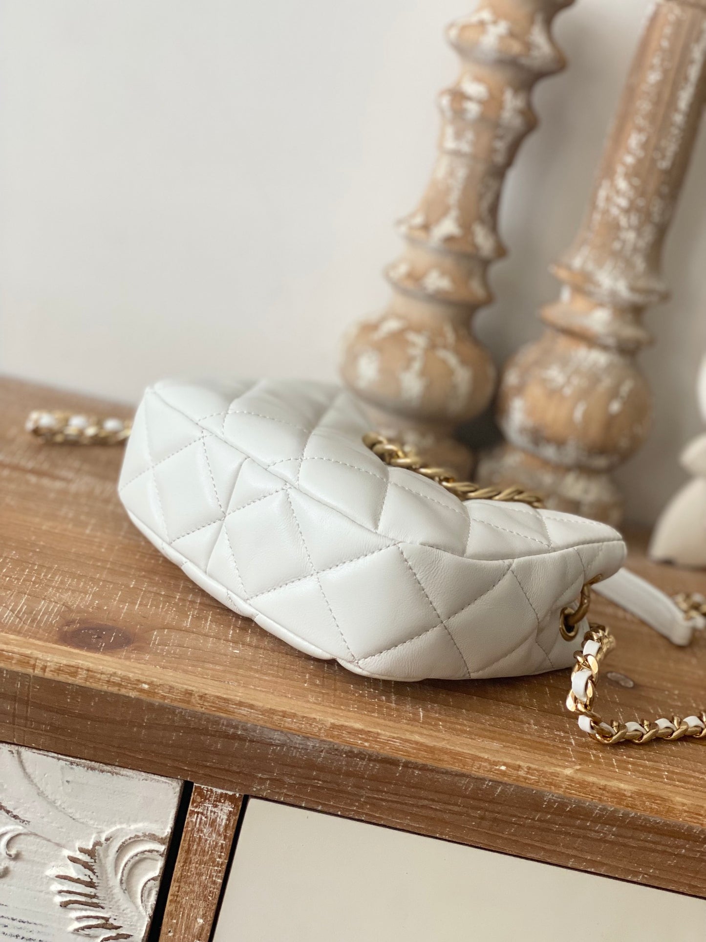 ChanelSmall Hobo Bag Gold Hardware White For Women, Women’s Handbags, Shoulder Bags 7.5in/19cm