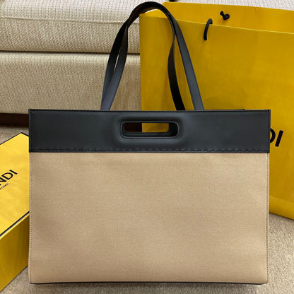 FI Canvas Tote Bag Cream/Black For Women, Women&#8217;s Handbags 18.1in/46cm FF 7VA480
