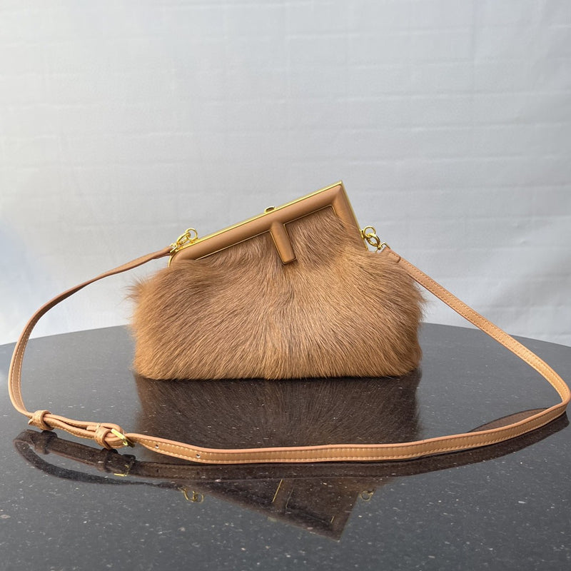 FI First Small Brown Fox Fur Bag For Woman 26cm/10in