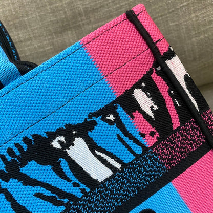DI Medium Book Tote Bright Blue and Bright Pink D-Jungle Pop Embroidery, Blue/Pink, For Women Women’s Handbags, 36cm CD M1296ZRON_M888
