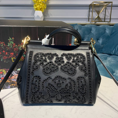 DG Medium Sicily Soft Bag In Embroidered Black For Women 10.2in/26cm DG