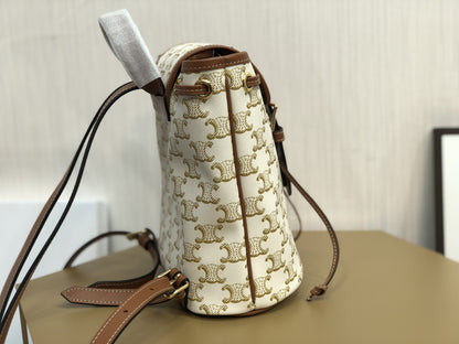 CE Mini Backpack Folco In Triomphe Canvas White For Women 7in/20cm 197662CAS.01BC