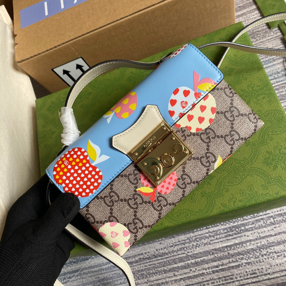 gg Padlock Strawberry Mini Bag Beige For Women, Women&#8217;s Bags 7in/18cm gg