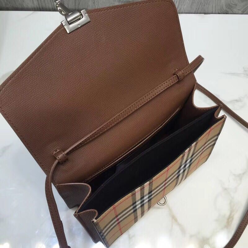 BB Small Vintage Check And Crossbody Bag Brown For Women, Women’s Bags 9in/24cm